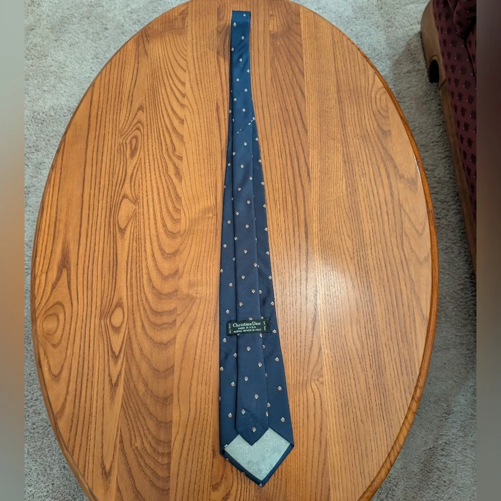 Dior Navy/Red Print Silk Tie - Picture 3 of 4